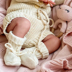 Load image into Gallery viewer, OLIVE &amp; CRADLE - Baby Knit booties Cotton crochet look Newborn matching socks: Coco speckled booties / NB/2m
