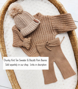 OLIVE & CRADLE - Baby Knit Avery PANTS Cotton Newborn Infant straight Leg: Beige / NB