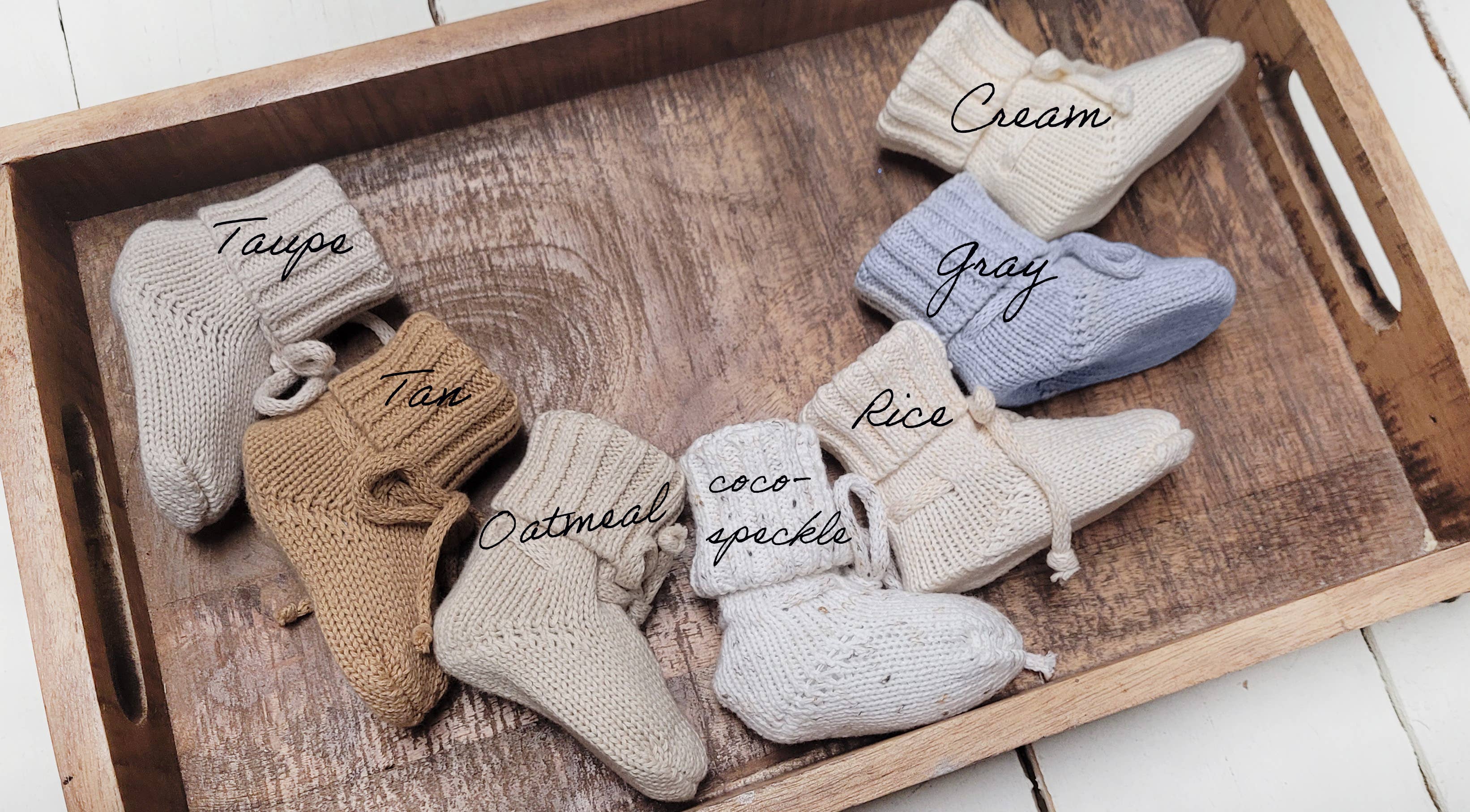 OLIVE & CRADLE - Baby Knit booties Cotton crochet look Newborn matching socks: Coco speckled booties / NB/2m