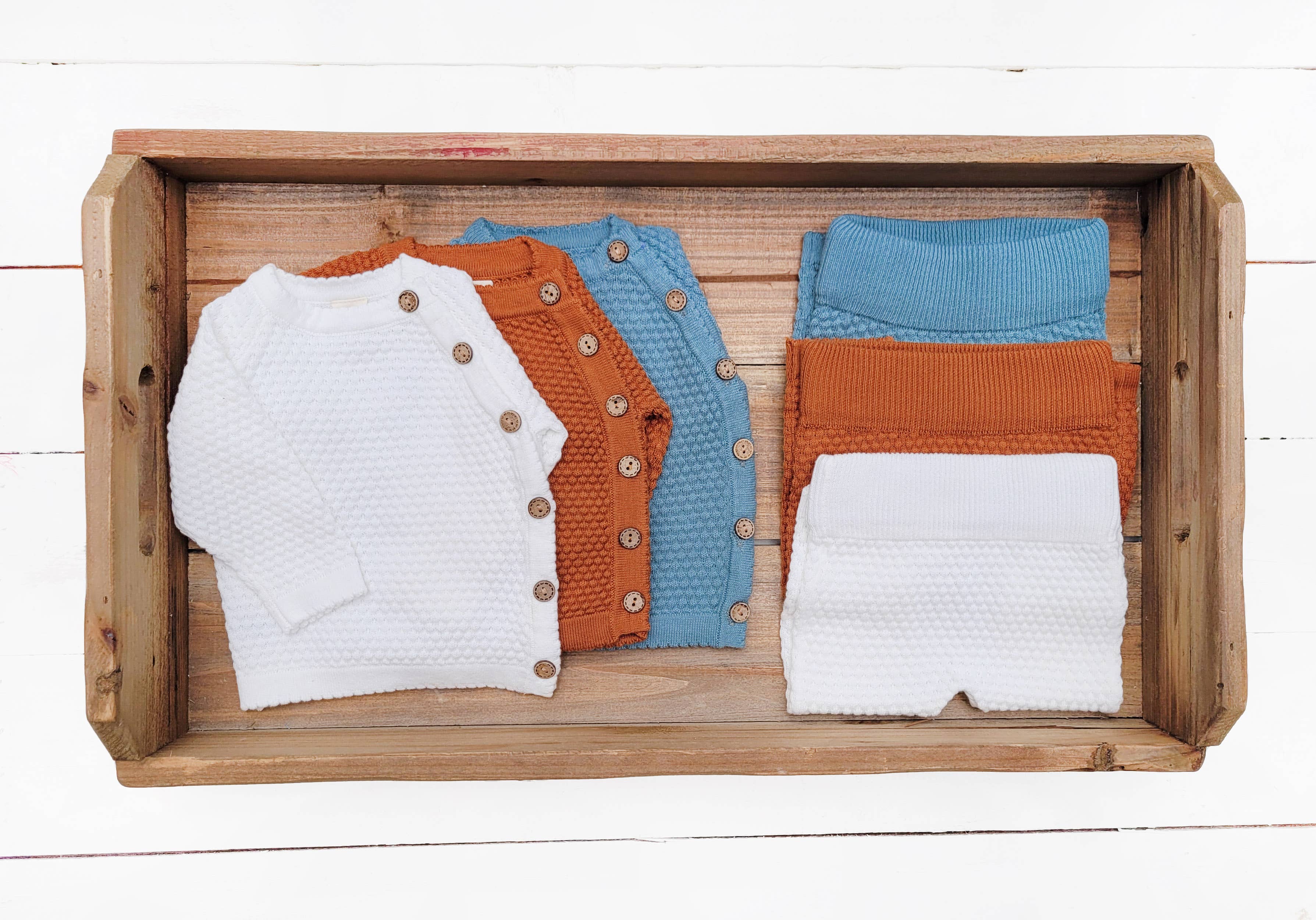 OLIVE & CRADLE - Noah Cotton Knit 2pc Shirt and pants Baby Outfit Set: Light Juniper / NB (6-9lbs)