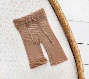 OLIVE & CRADLE - Baby Knit Avery PANTS Cotton Newborn Infant straight Leg: Beige / NB