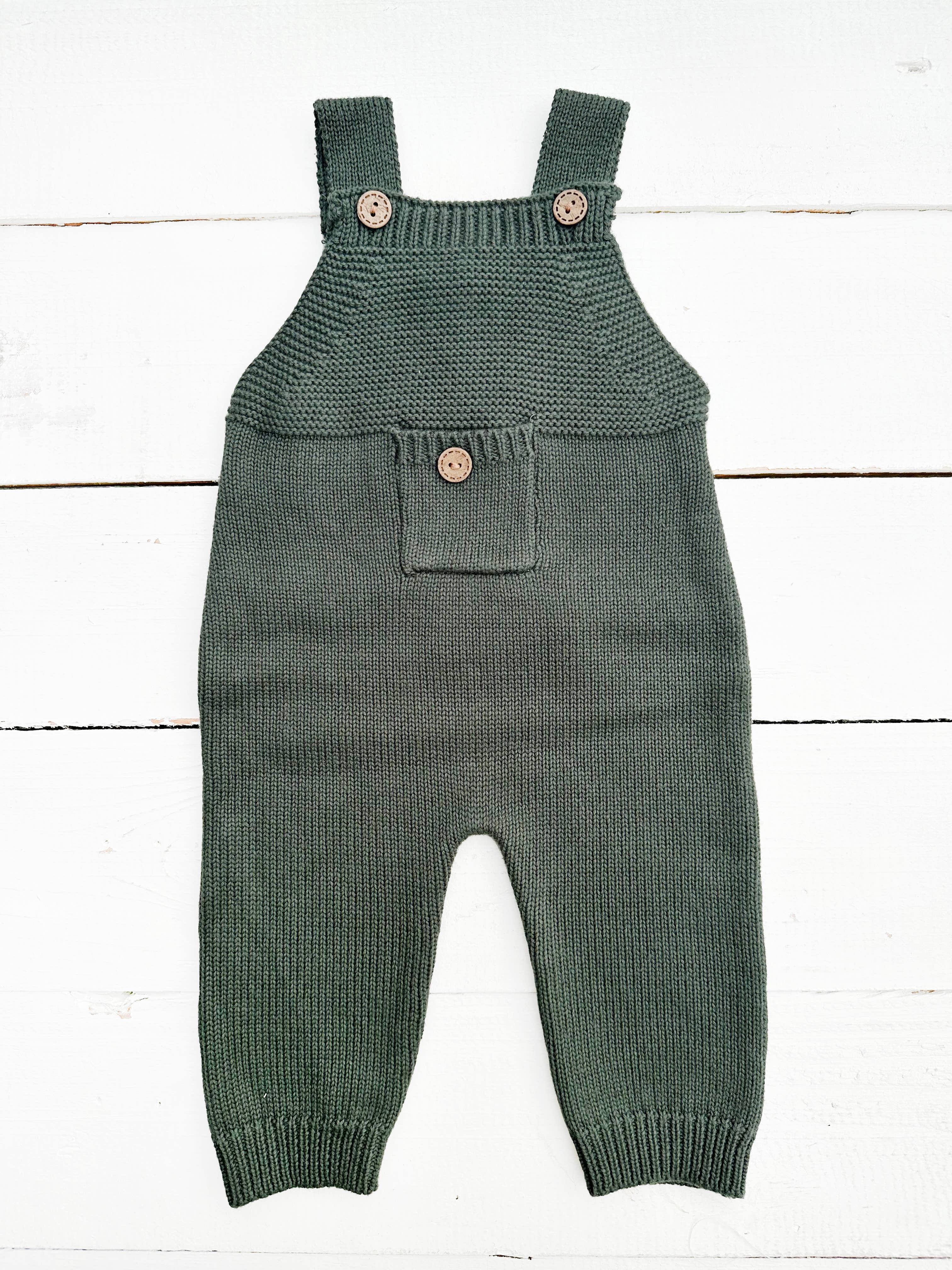 OLIVE & CRADLE - Baby Knit jumperJumpsuit suspender Overalls pants EZRA: Forest Green / 0-3m