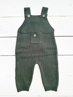 Load image into Gallery viewer, OLIVE &amp; CRADLE - Baby Knit jumperJumpsuit suspender Overalls pants EZRA: Forest Green / 0-3m
