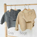 Load image into Gallery viewer, OLIVE &amp; CRADLE - Baby Sweater Chunky Braided knit Cotton oversize style: Speckled Oregano sweater / 0-3m
