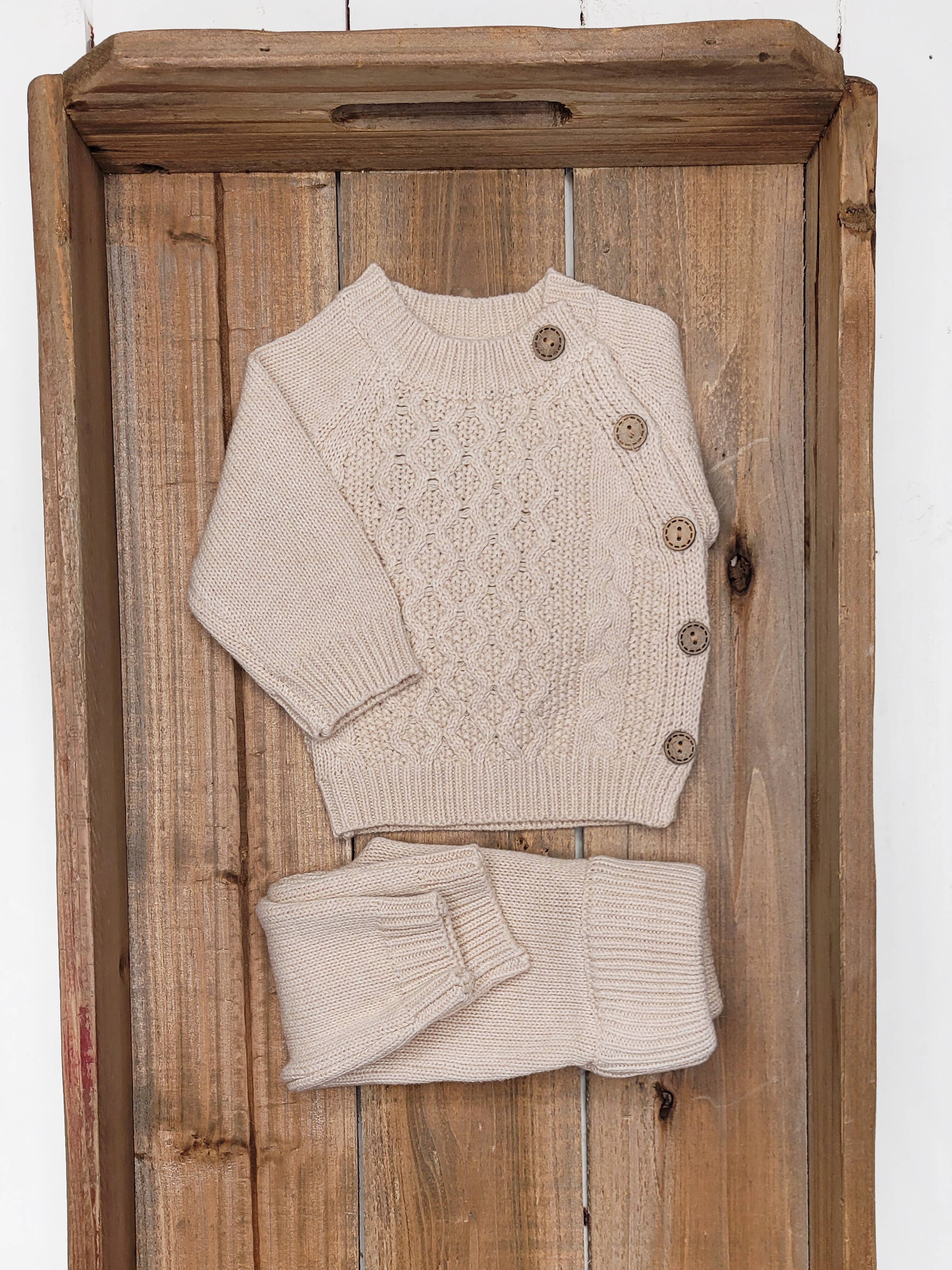 OLIVE & CRADLE - Sasha Cotton Knit 2pc Shirt and pants Baby Outfit Set: Juniper Berry / 0-3m