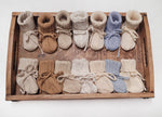 Load image into Gallery viewer, OLIVE &amp; CRADLE - Baby Knit booties Cotton crochet look Newborn matching socks: Coco speckled booties / NB/2m
