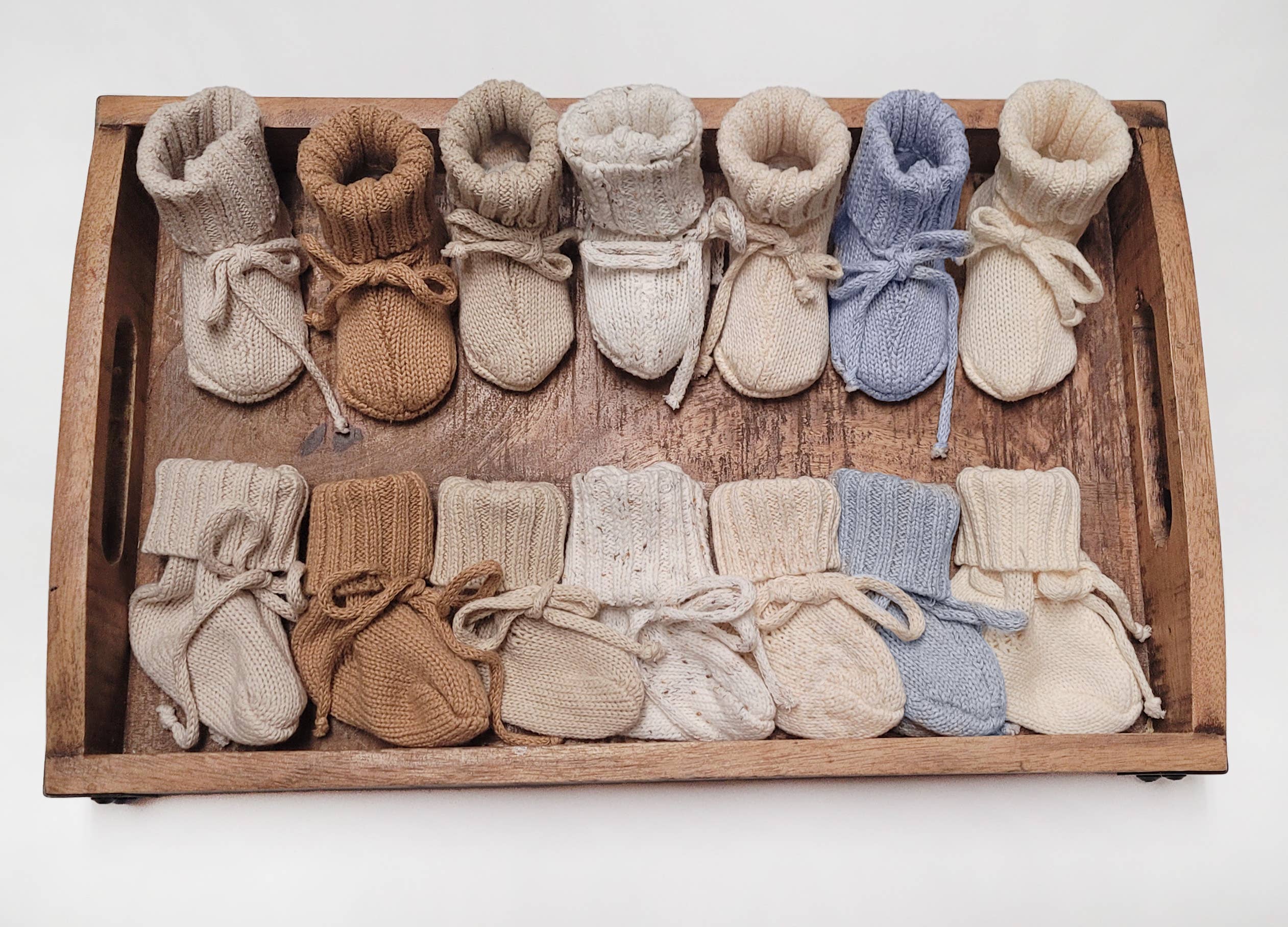 OLIVE & CRADLE - Baby Knit booties Cotton crochet look Newborn matching socks: Tan booties / 3-9m