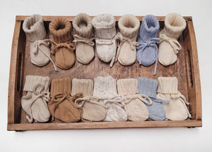 OLIVE & CRADLE - Baby Knit booties Cotton crochet look Newborn matching socks: Tan booties / NB/2m