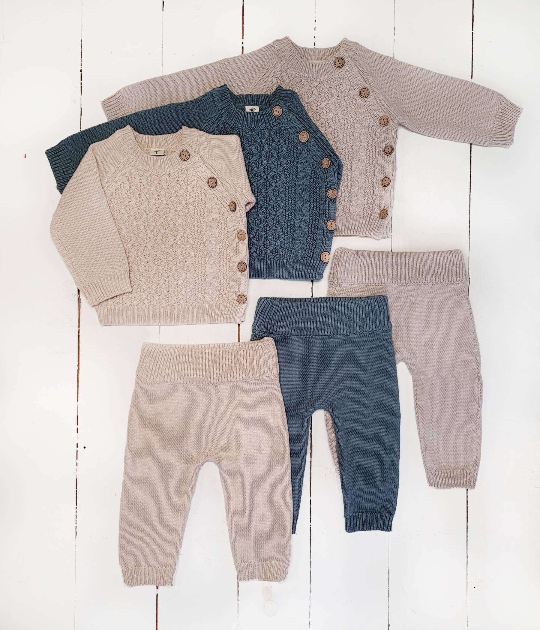 OLIVE & CRADLE - Sasha Cotton Knit 2pc Shirt and pants Baby Outfit Set: Juniper Berry / 0-3m