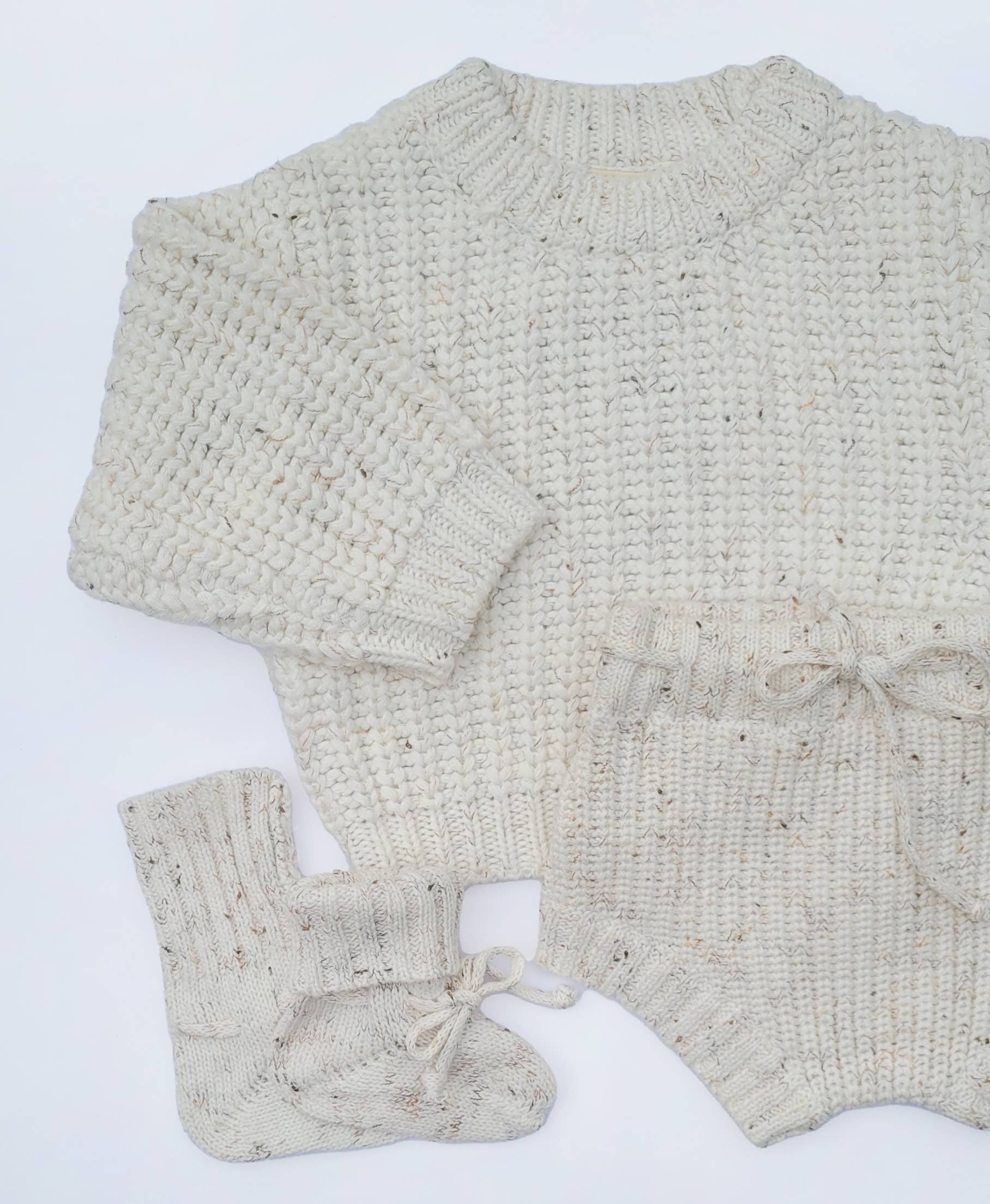 OLIVE & CRADLE - Baby Sweater Chunky Braided knit Cotton oversize style: Speckled Oregano sweater / 0-3m