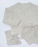 Load image into Gallery viewer, OLIVE &amp; CRADLE - Baby Sweater Chunky Braided knit Cotton oversize style: Speckled Oregano sweater / 0-3m
