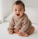 Load image into Gallery viewer, OLIVE &amp; CRADLE - Baby Sweater Chunky Braided knit Cotton oversize style: Speckled Oregano sweater / 0-3m
