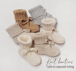 Load image into Gallery viewer, OLIVE &amp; CRADLE - Baby Knit booties Cotton crochet look Newborn matching socks: Tan booties / NB/2m
