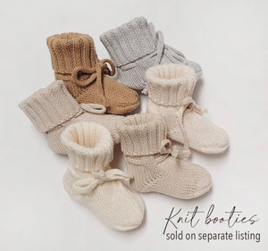 OLIVE & CRADLE - Baby Knit booties Cotton crochet look Newborn matching socks: Tan booties / NB/2m