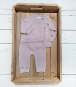 Load image into Gallery viewer, OLIVE &amp; CRADLE - Sasha Cotton Knit 2pc Shirt and pants Baby Outfit Set: Juniper Berry / 0-3m
