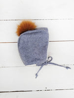 Load image into Gallery viewer, OLIVE &amp; CRADLE - Baby wool Bonnet Hat Warm Winter Sherpa lined Pom Fur option: 0-3M / NO fur
