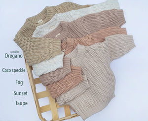 OLIVE & CRADLE - Baby Sweater Chunky Braided knit Cotton oversize style: Speckled Oregano sweater / 0-3m