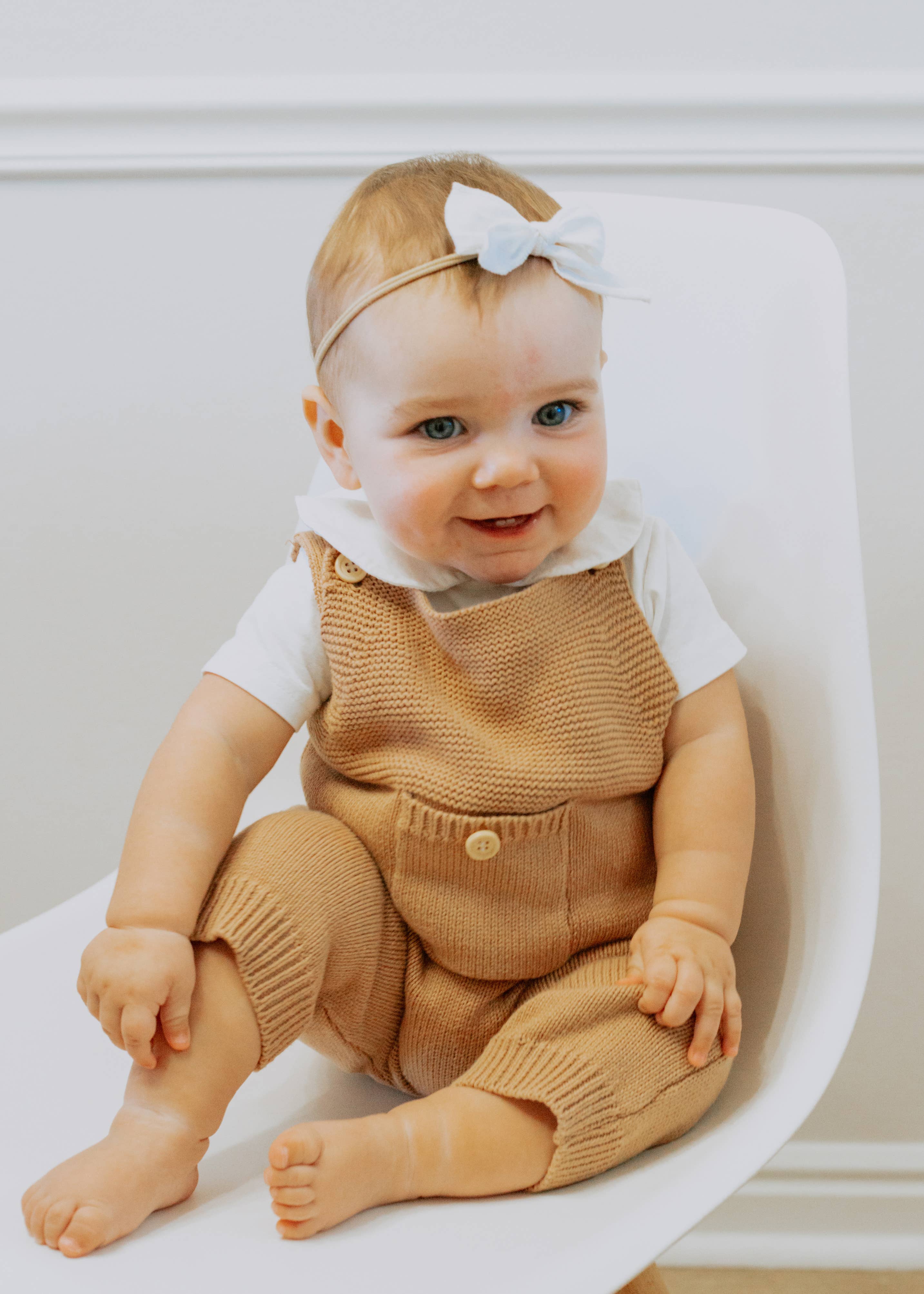 OLIVE & CRADLE - Baby Knit jumperJumpsuit suspender Overalls pants EZRA: Taupe / 0-3m