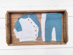 Load image into Gallery viewer, OLIVE &amp; CRADLE - Noah Cotton Knit 2pc Shirt and pants Baby Outfit Set: Light Juniper / NB (6-9lbs)
