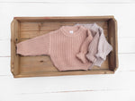 Load image into Gallery viewer, OLIVE &amp; CRADLE - Baby Sweater Chunky Braided knit Cotton oversize style: Speckled Oregano sweater / 0-3m
