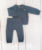 Load image into Gallery viewer, OLIVE &amp; CRADLE - Sasha Cotton Knit 2pc Shirt and pants Baby Outfit Set: Juniper Berry / 0-3m
