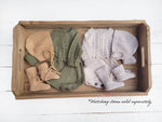 Load image into Gallery viewer, OLIVE &amp; CRADLE - Baby Knit booties Cotton crochet look Newborn matching socks: Coco speckled booties / NB/2m
