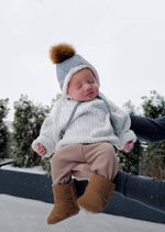 Load image into Gallery viewer, OLIVE &amp; CRADLE - Baby wool Bonnet Hat Warm Winter Sherpa lined Pom Fur option: 0-3M / NO fur
