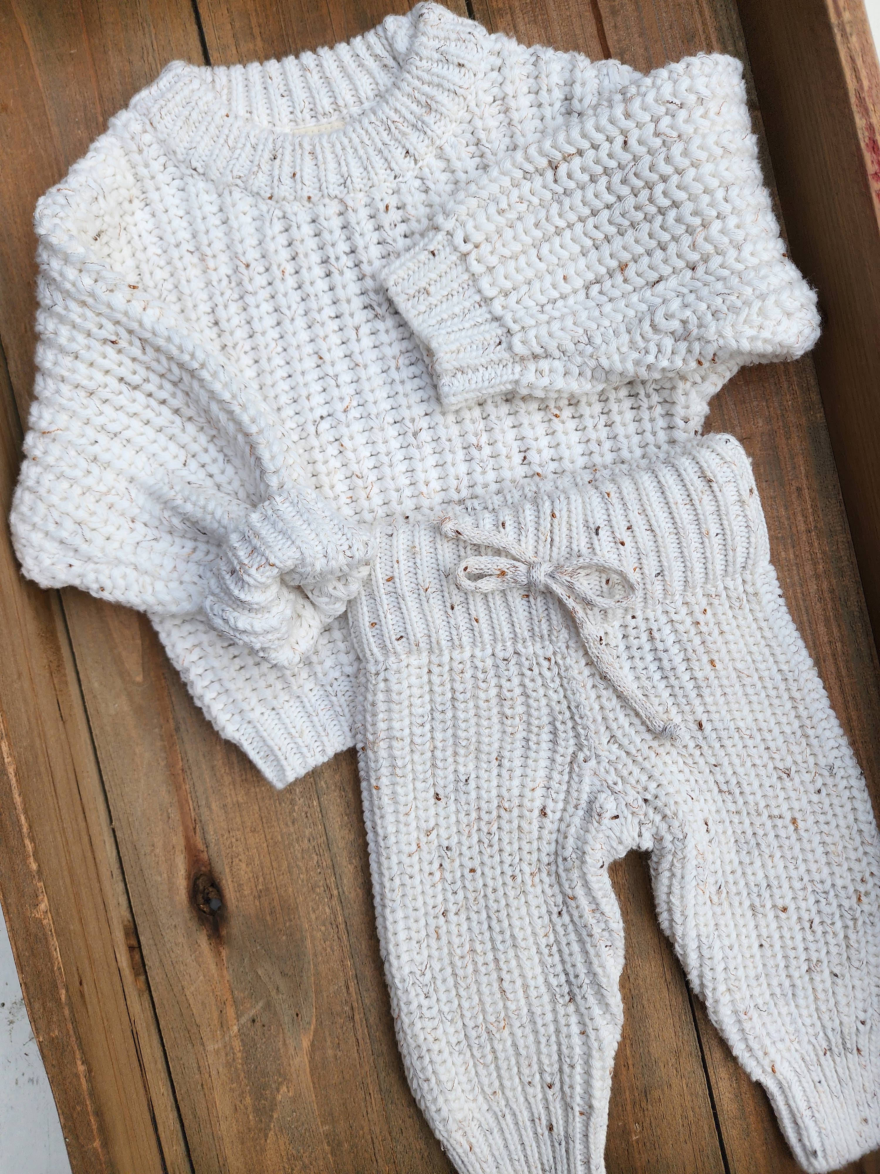 OLIVE & CRADLE - Baby Sweater Chunky Braided knit Cotton oversize style: Speckled Oregano sweater / 0-3m