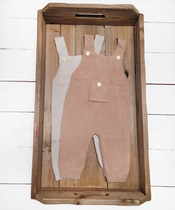 OLIVE & CRADLE - Baby Knit jumperJumpsuit suspender Overalls pants EZRA: Taupe / 0-3m