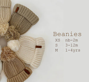 OLIVE & CRADLE - Baby Beanie Knit Hat with Pom Pom: Cream/light rice / Xs/nb-2m