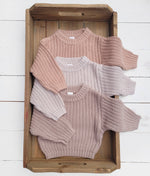 Load image into Gallery viewer, OLIVE &amp; CRADLE - Baby Sweater Chunky Braided knit Cotton oversize style: Speckled Oregano sweater / 0-3m
