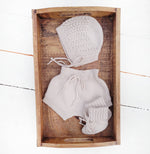 Load image into Gallery viewer, OLIVE &amp; CRADLE - Baby Knit booties Cotton crochet look Newborn matching socks: Coco speckled booties / NB/2m
