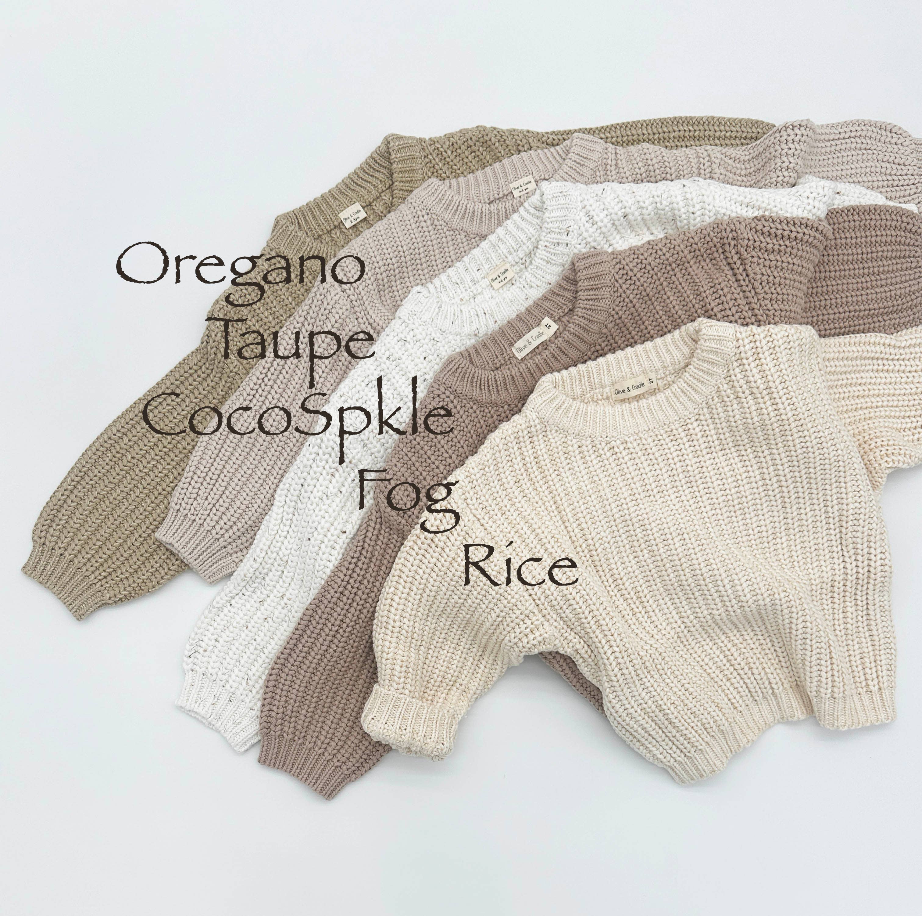 OLIVE & CRADLE - Baby Sweater Chunky Braided knit Cotton oversize style: Speckled Oregano sweater / 0-3m