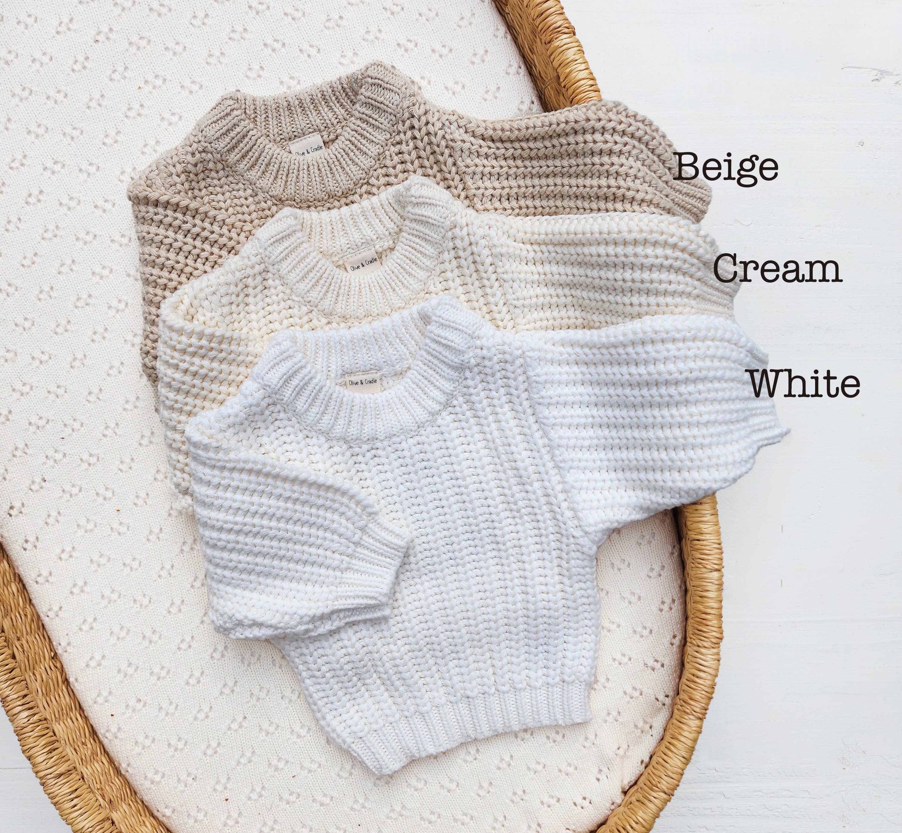 OLIVE & CRADLE - Baby Sweater Chunky Braided knit Cotton oversize style: Speckled Oregano sweater / 0-3m