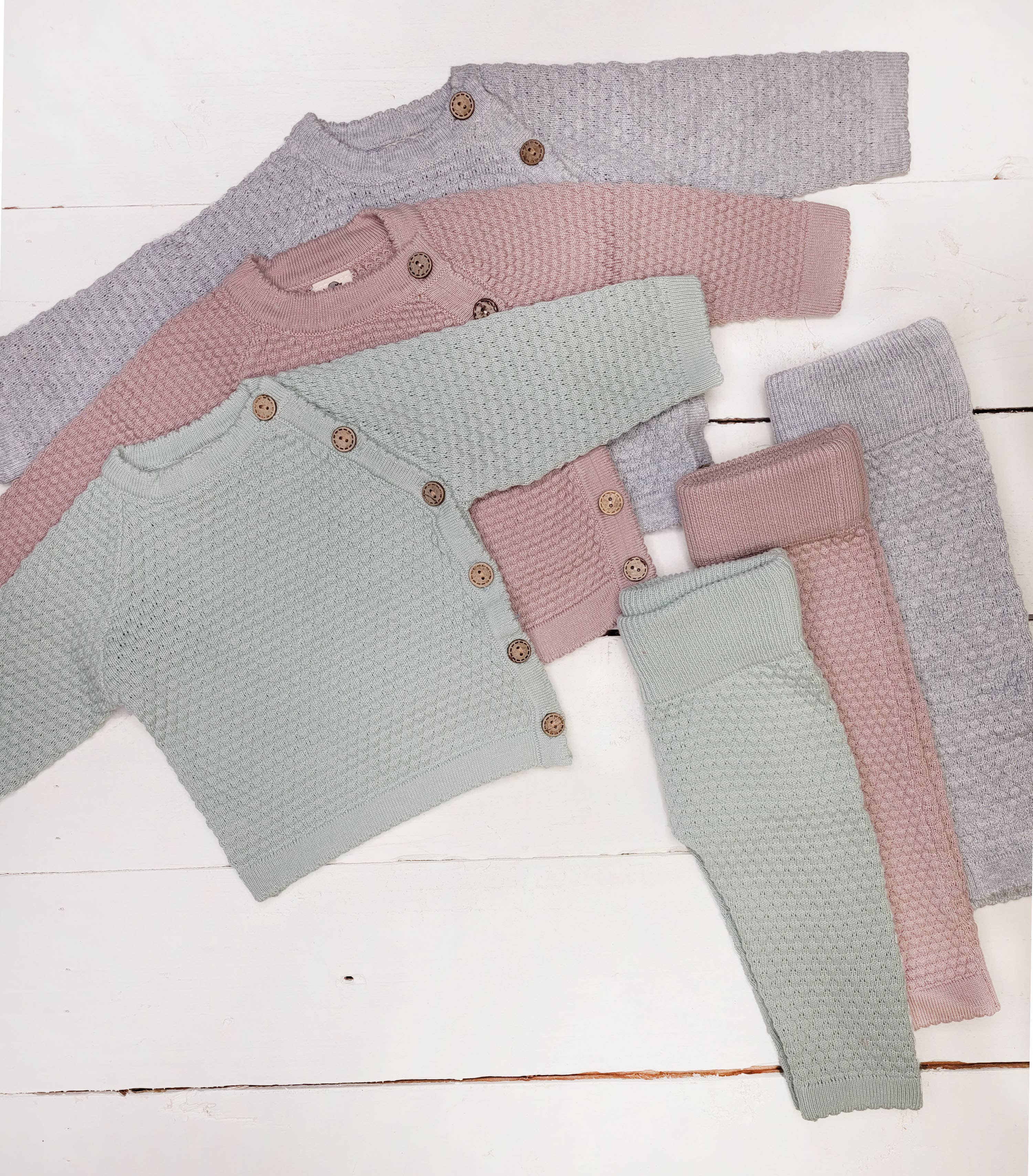 OLIVE & CRADLE - Noah Cotton Knit 2pc Shirt and pants Baby Outfit Set: Light Juniper / NB (6-9lbs)