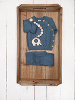 Load image into Gallery viewer, OLIVE &amp; CRADLE - Sasha Cotton Knit 2pc Shirt and pants Baby Outfit Set: Juniper Berry / 0-3m
