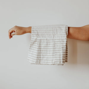 Striped Tea Towel with Ruffle - Tan